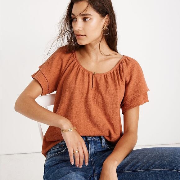 Madewell | Women’s Texture & Thread Tiered-Sleeve Top Layers Rusty Orange Fall S - Picture 1 of 11